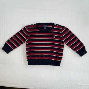 Polo Ralph Lauren Red Navy White Crewneck Striped Sweater 3T Classic Preppy